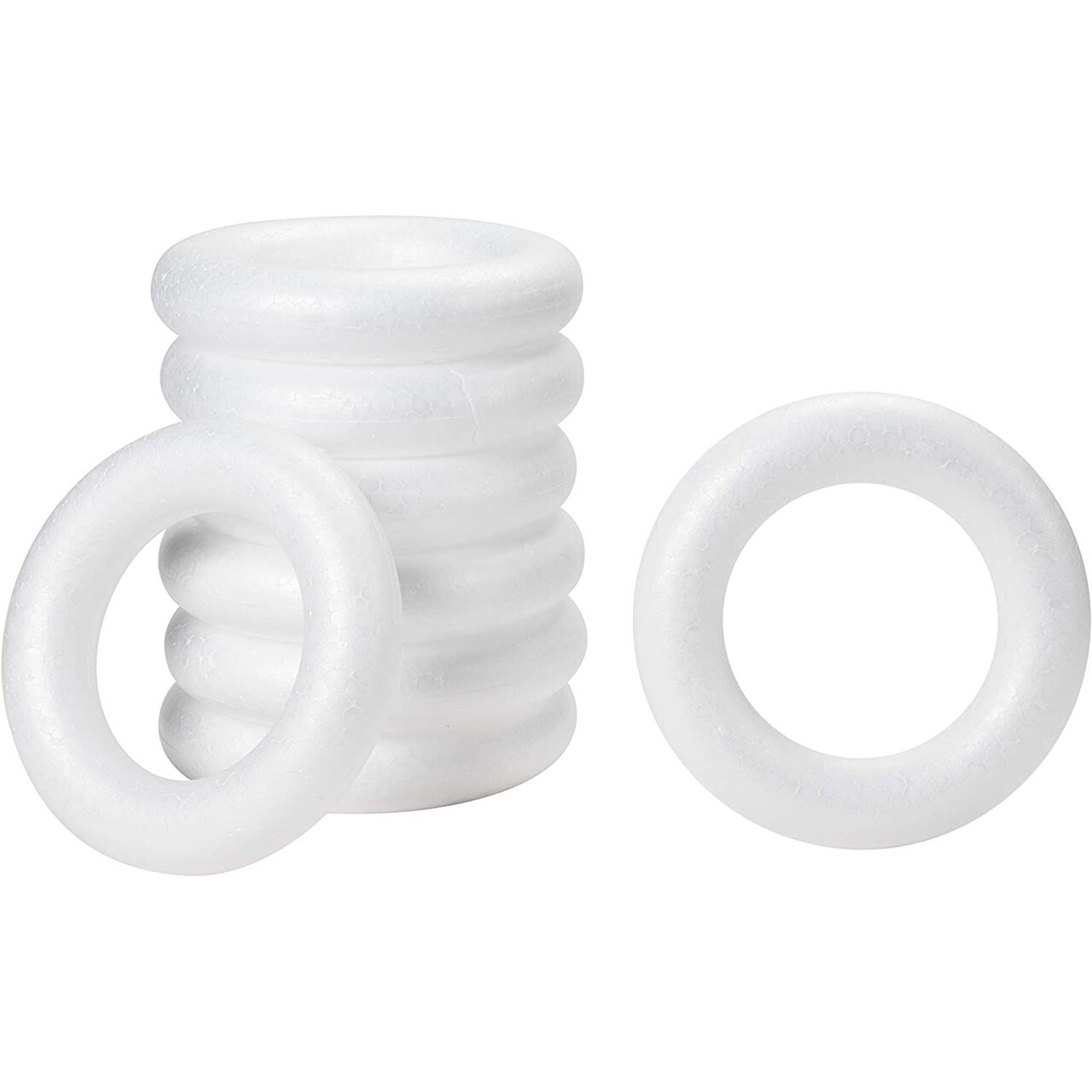 6 Inch Foam Wreath Forms for Crafts, White Circles for Christmas Decorations, DIY Supplies (8 Pack)